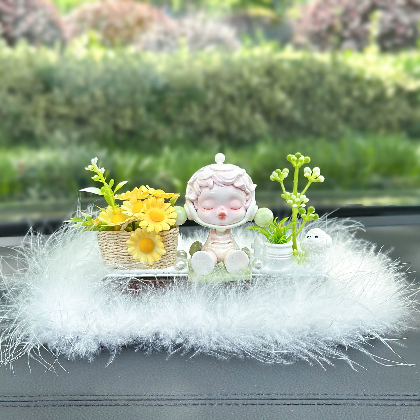 Girl Figurine with Flower Dashboard Ornament