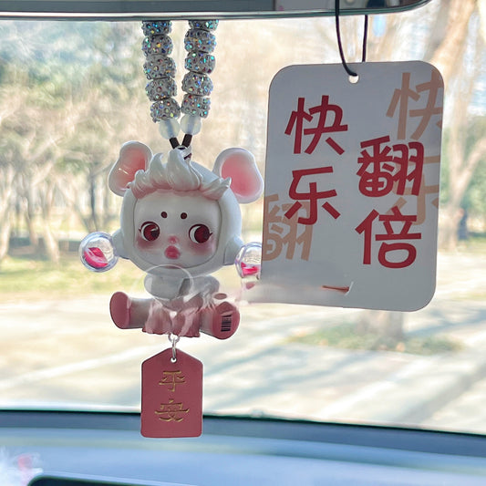 labubu style car dashboard figure with mic & shades