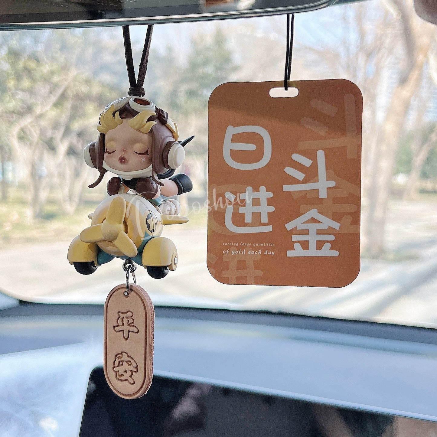 labubu style car dashboard figure with mic & shades