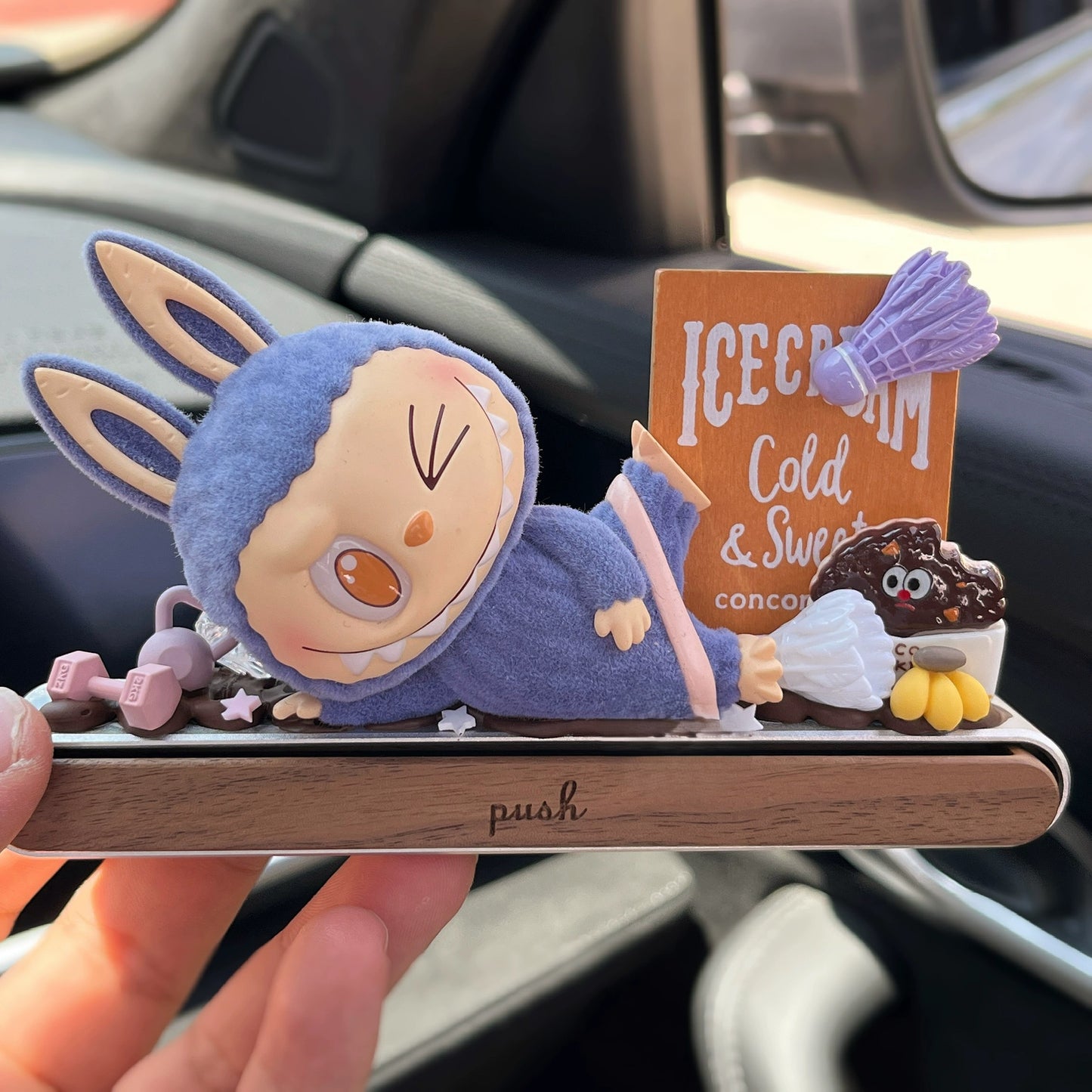 pop mart inspired blue bunny collectible decor