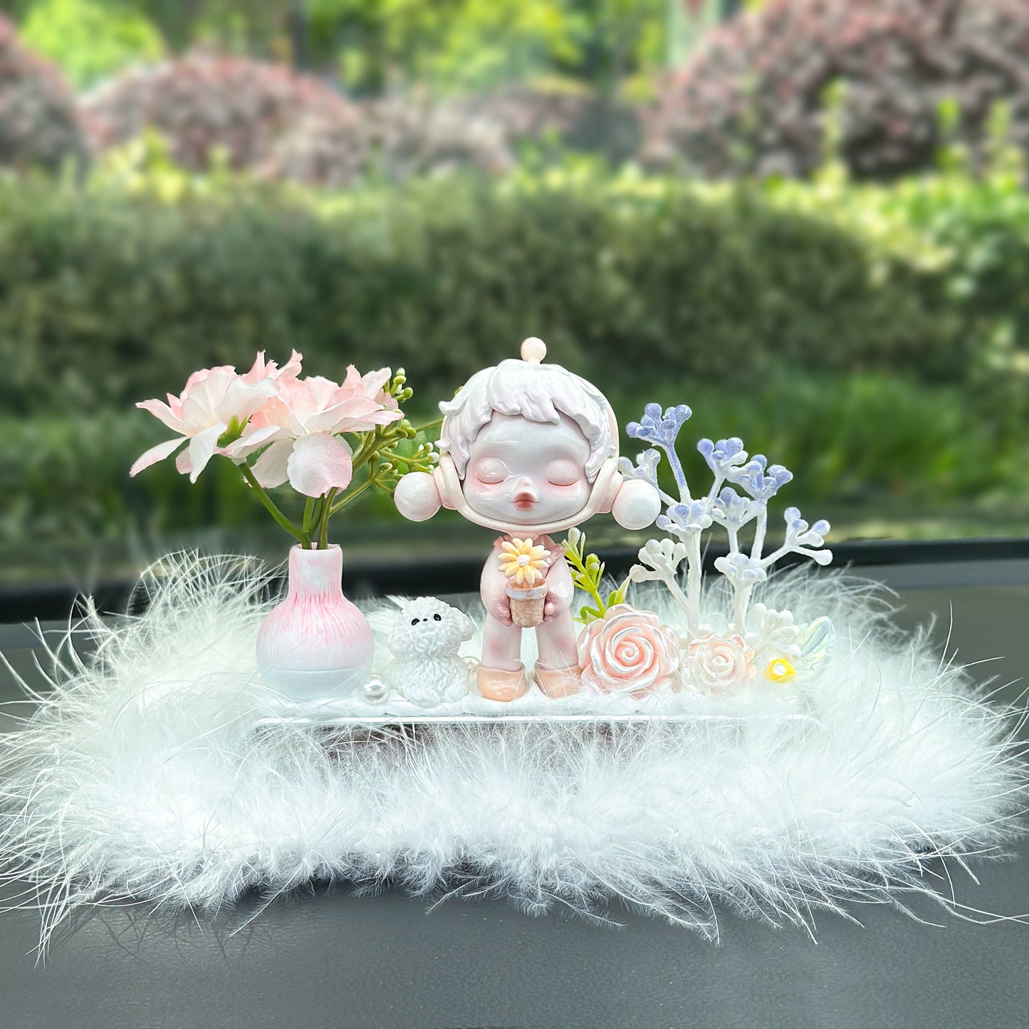 Girl Figurine with Flower Dashboard Ornament