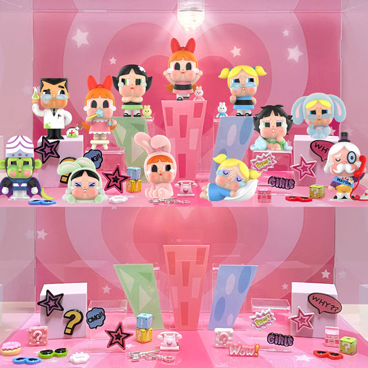 Bubble Mart Crying Baby CRYBABY× Powerpuff Girls Series Figure Blind Box Scene Display Box Storage Cabinet