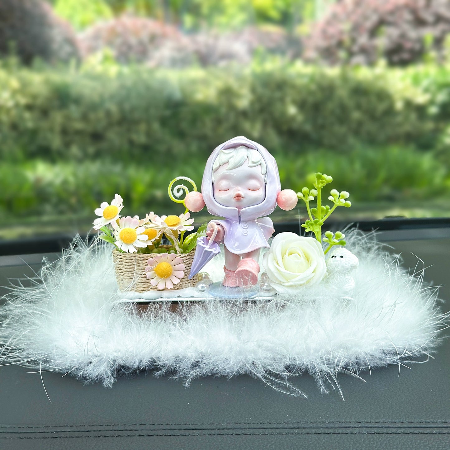 Girl Figurine with Flower Dashboard Ornament