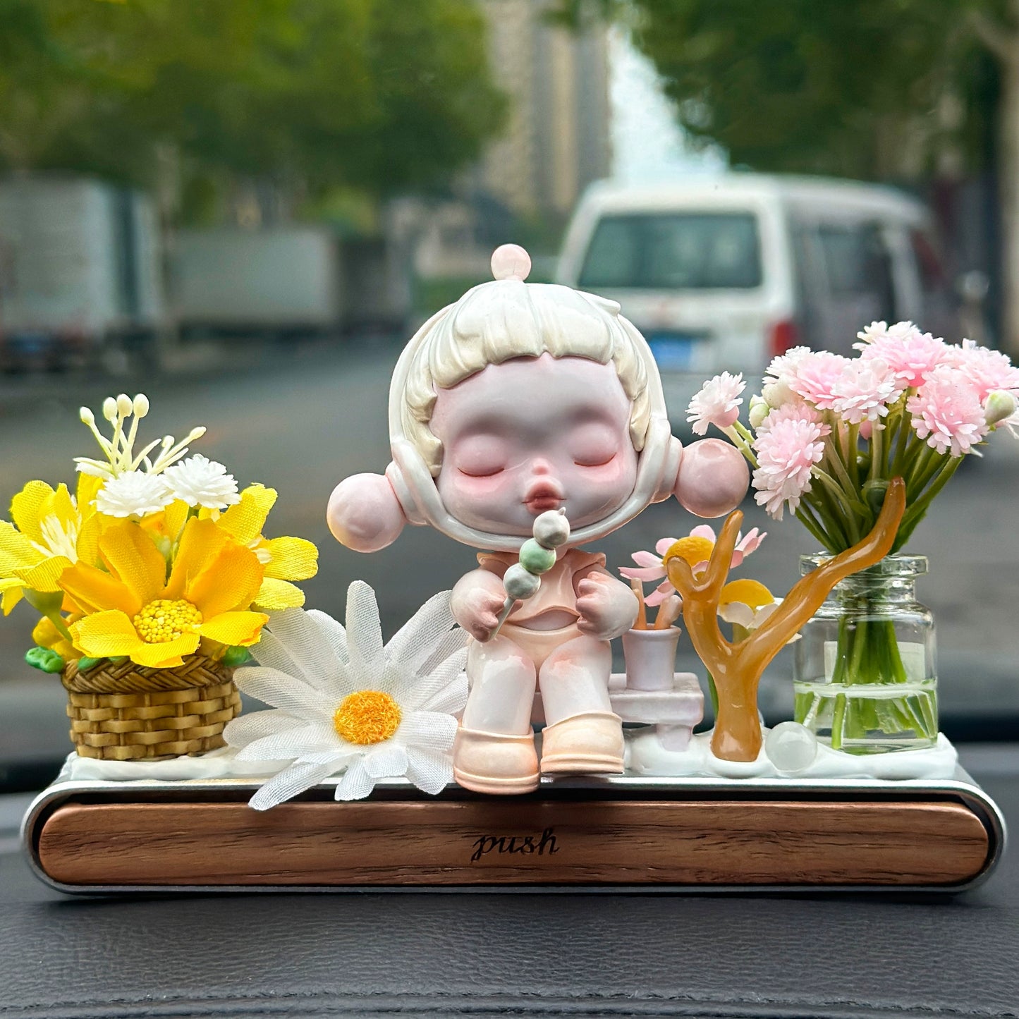 Girl Figurine with Flower Dashboard Ornament