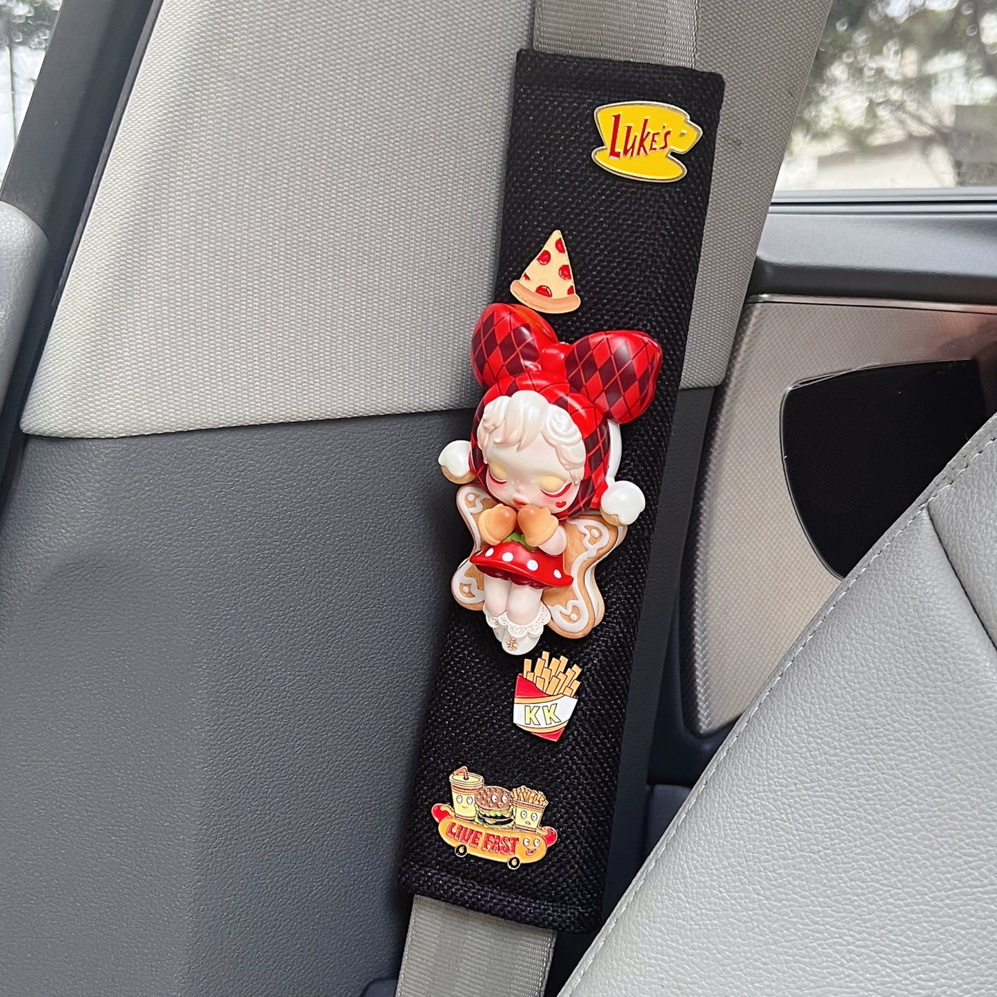 Snack Babe Fries & Pizza Girl Seat Belt Cover