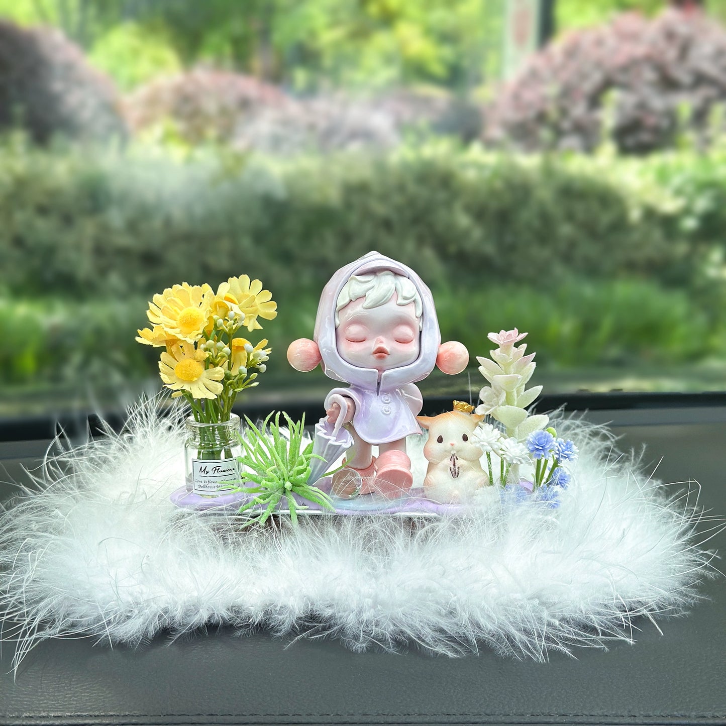 Girl Figurine with Flower Dashboard Ornament
