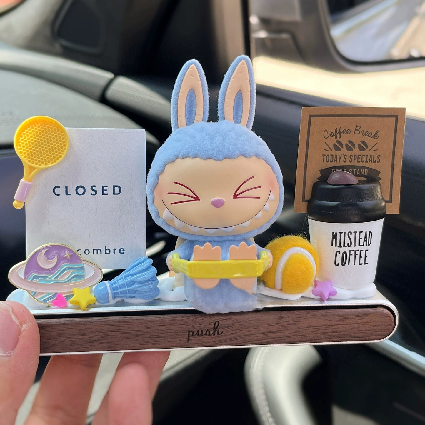 pop mart inspired blue bunny collectible decor