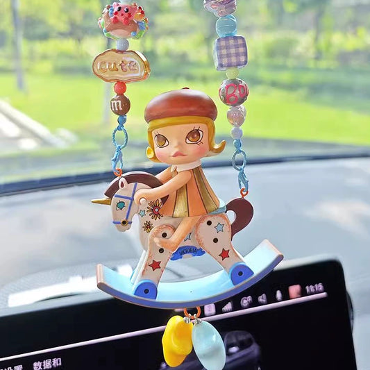 Molly Style Rocking Horse Mirror Pendant – Cute Hanging Car Decoration for Women