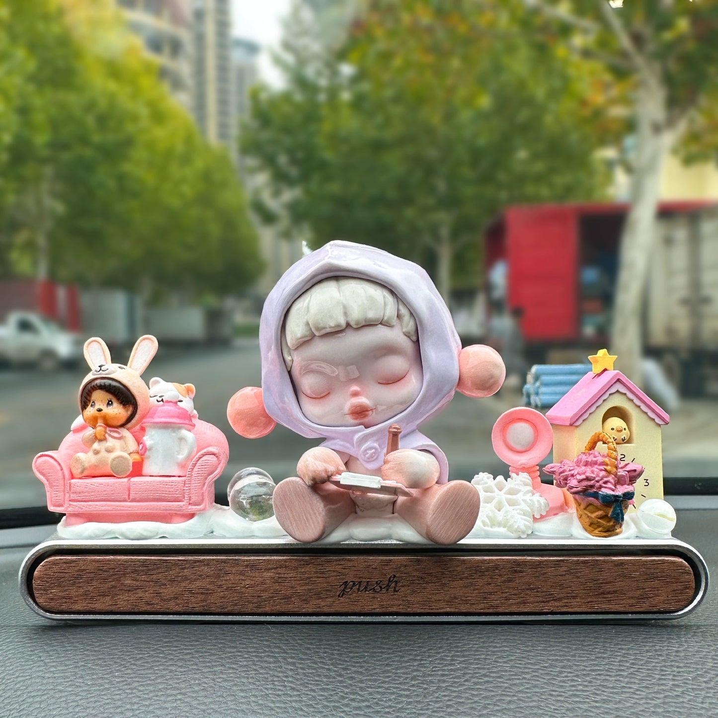 Girl Figurine with Flower Dashboard Ornament