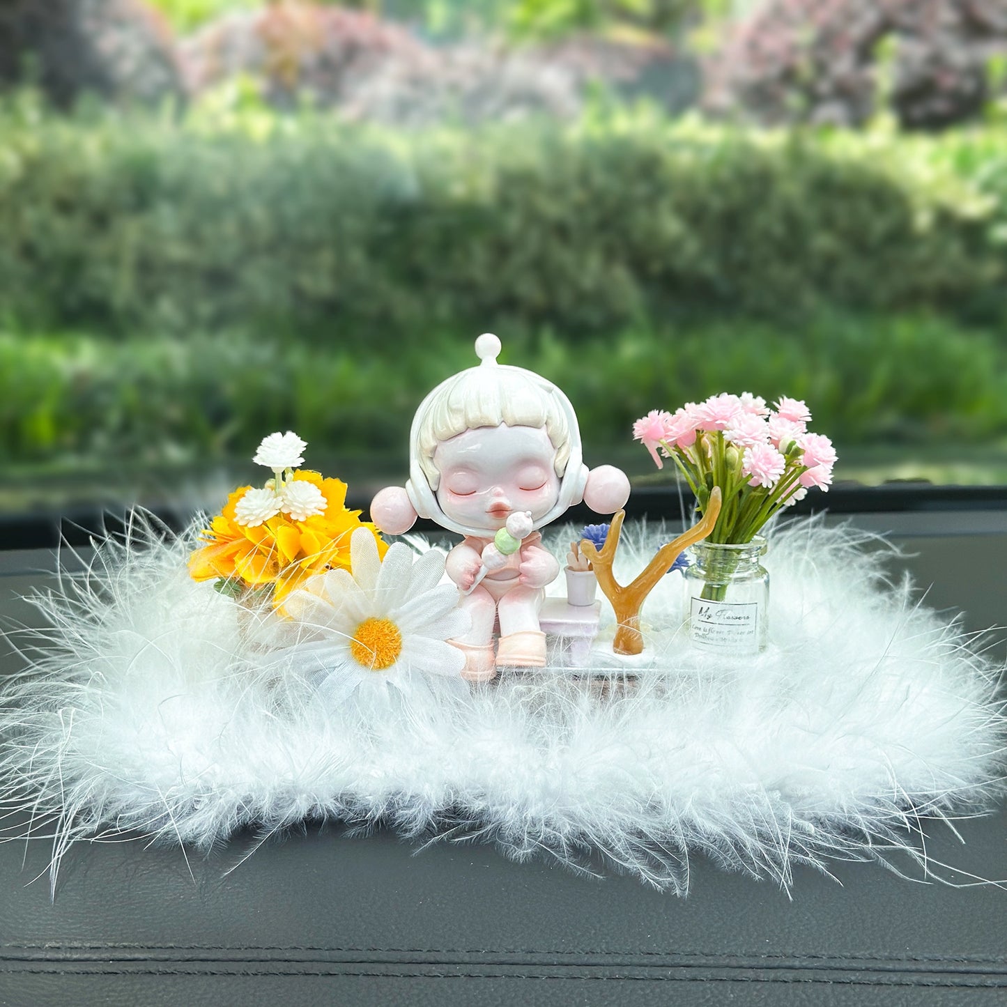 Girl Figurine with Flower Dashboard Ornament