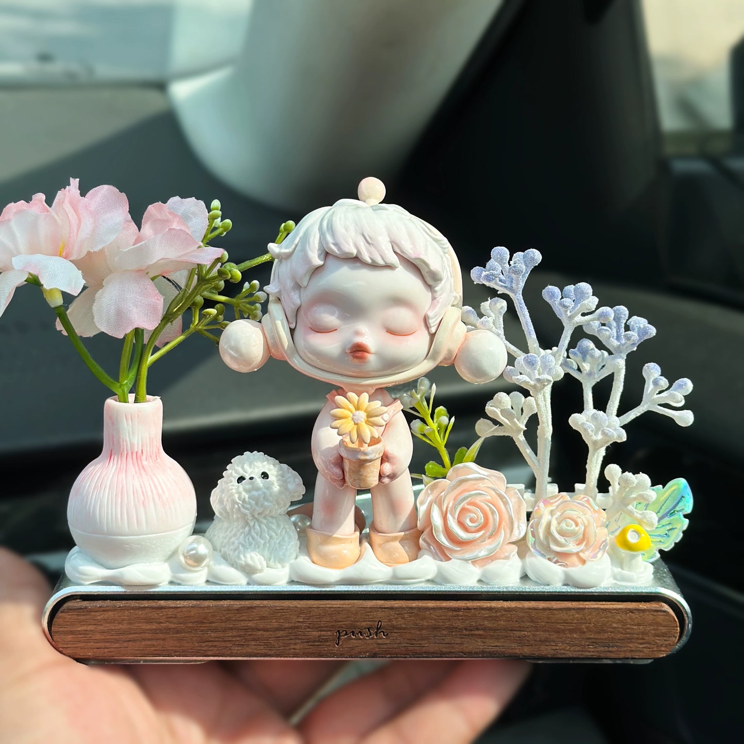 Girl Figurine with Flower Dashboard Ornament