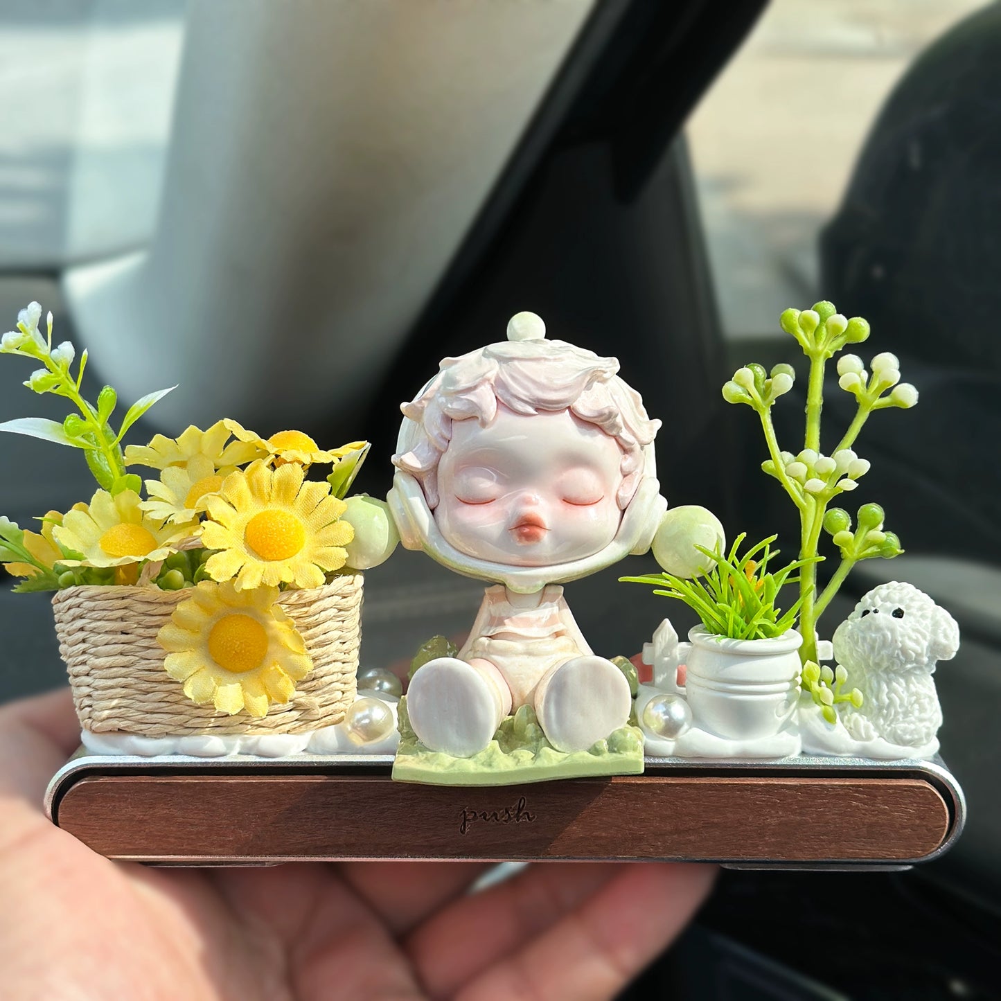 Girl Figurine with Flower Dashboard Ornament