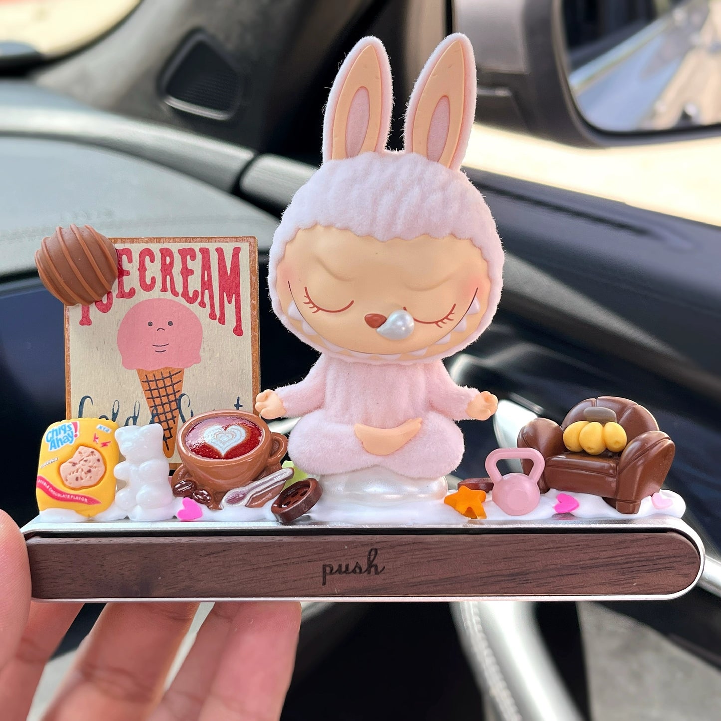 pop mart inspired blue bunny collectible decor