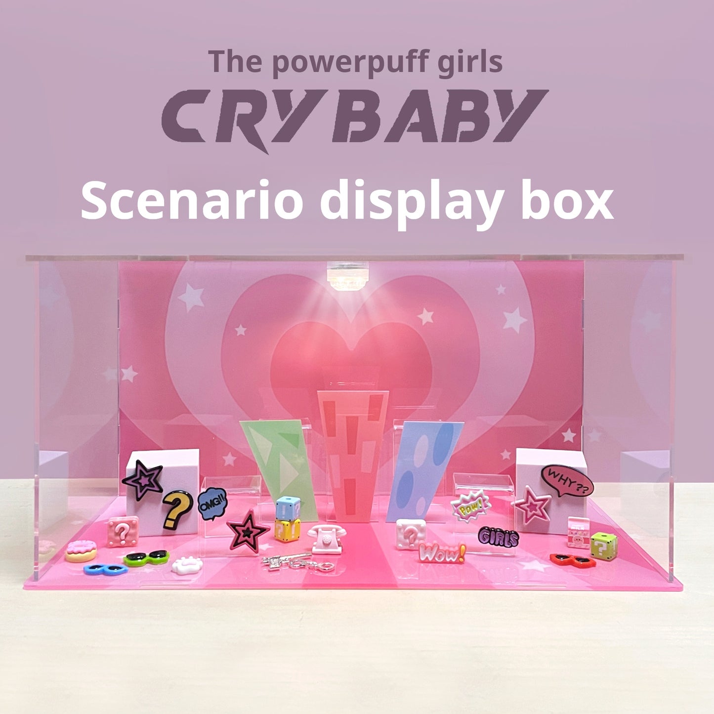 Bubble Mart Crying Baby CRYBABY× Powerpuff Girls Series Figure Blind Box Scene Display Box Storage Cabinet